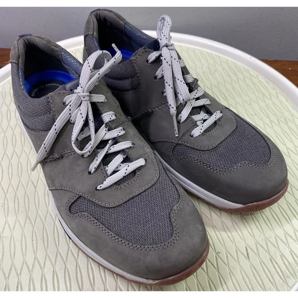Clarks Men's Leather Langton Race Sneakers Comfort shoes Gray Athleisure 9‎ M